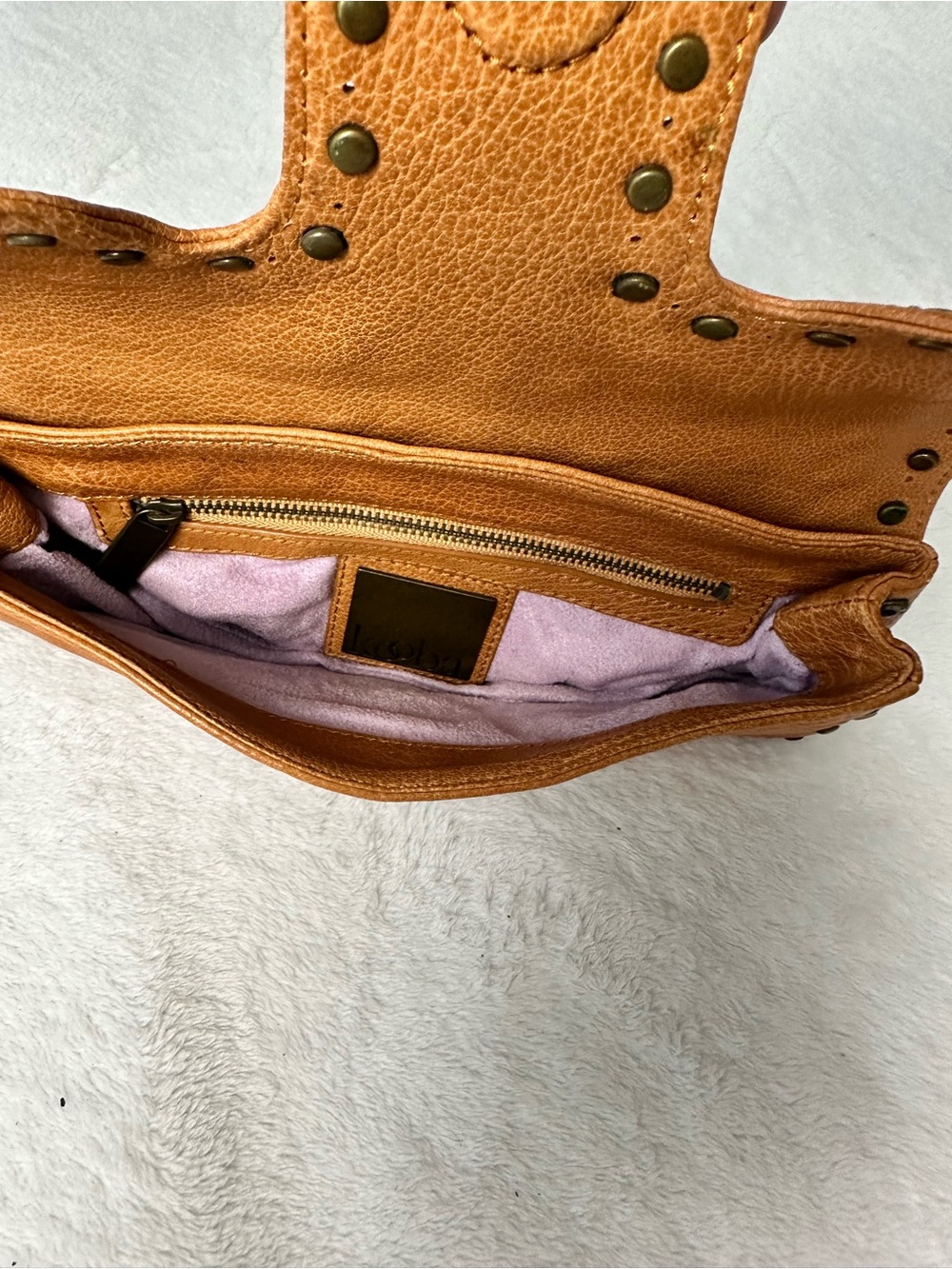 Kooba Studded Tan Leather Clutch Magnetic Flap Closure - Picture 7 of 7